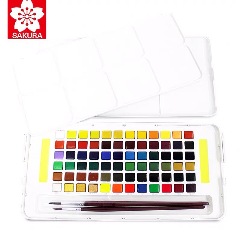 [ Tặng kèm quà ] Hộp màu nước PETIT COLOR SAKURA 12 /18 /24 /36 /48 /60 /72 màu tặng kèm water brush , sponge, lỗ xỏ tay