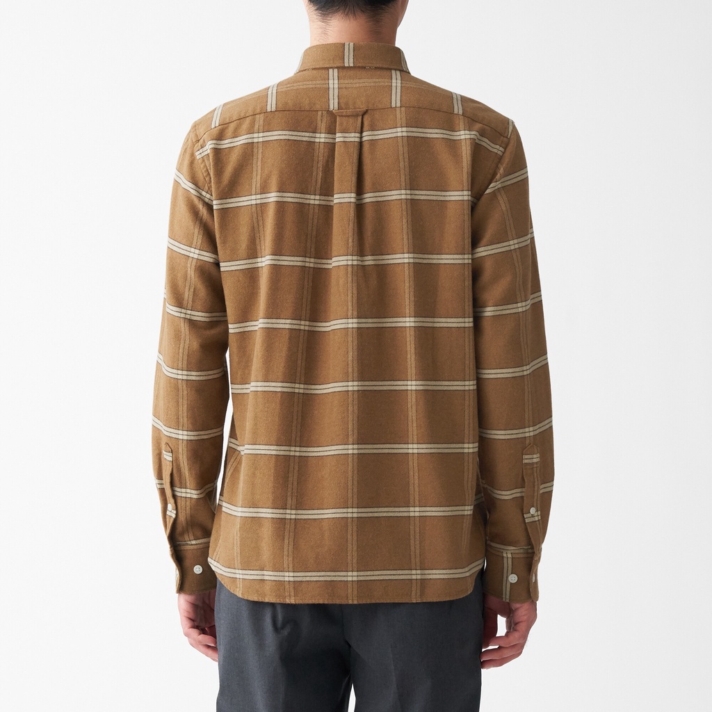 Muji Áo Sơ Mi Vải Flannel Cotton Cổ Cài Nút