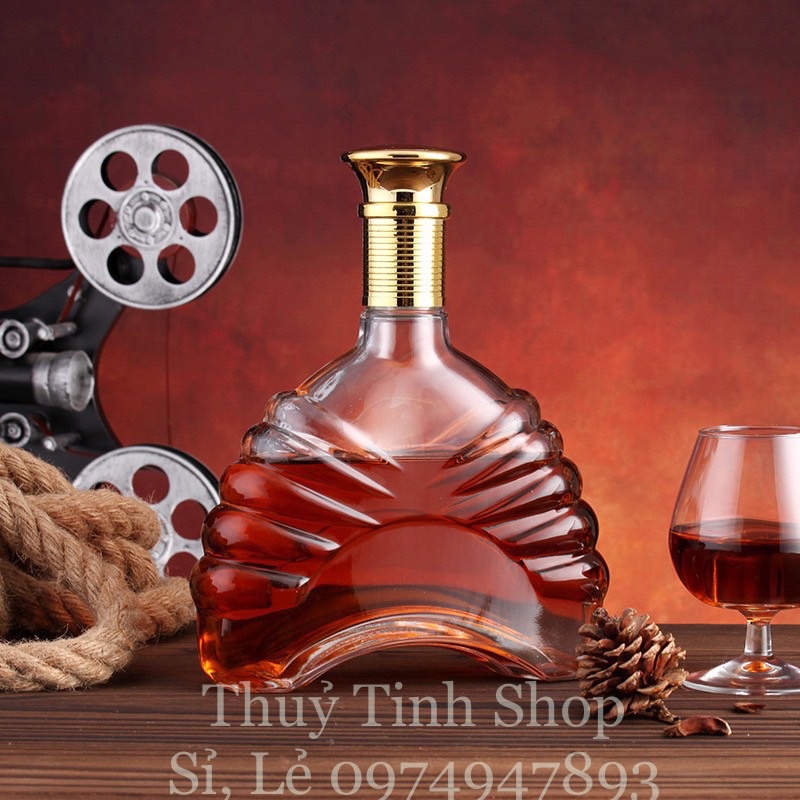 Chai, Bình Đựng Rượu Thủy Tinh Đẹp Cao Cấp 750ml Nắp Vàng. Mẫu XO số 1