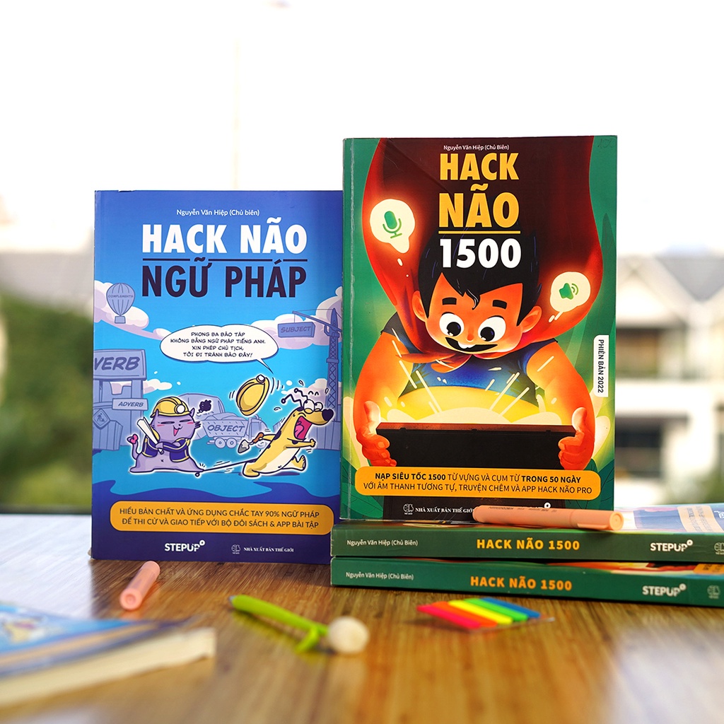 Sách - Combo 2 cuốn Hack Não 1500 phiên bản 2022 + Hack Não Ngữ Pháp - Tặng App Hack Não Pro học phát âm