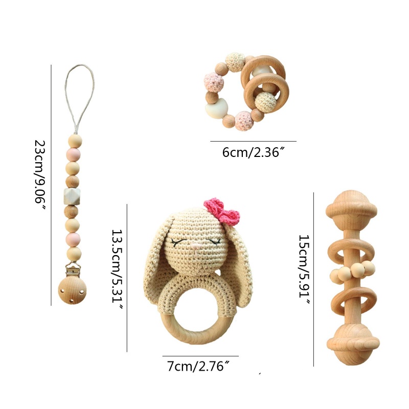 Bộ 4 Món Đồ Chơi Gồm Vòng Đeo Tay Núm Vú Giả Và Kẹp Núm Vú Giả Hình Thỏ Đan Len Phát Nhạc Dành Cho Trẻ Em