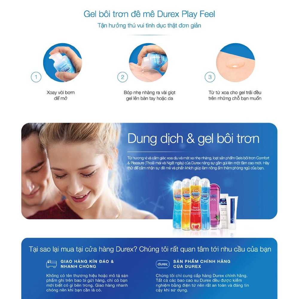 Gel bôi trơn DUREX PLAY CLASSIC hàng Thái 50ml, gel bôi trơn DUREX gốc nước tăng khoái cảm