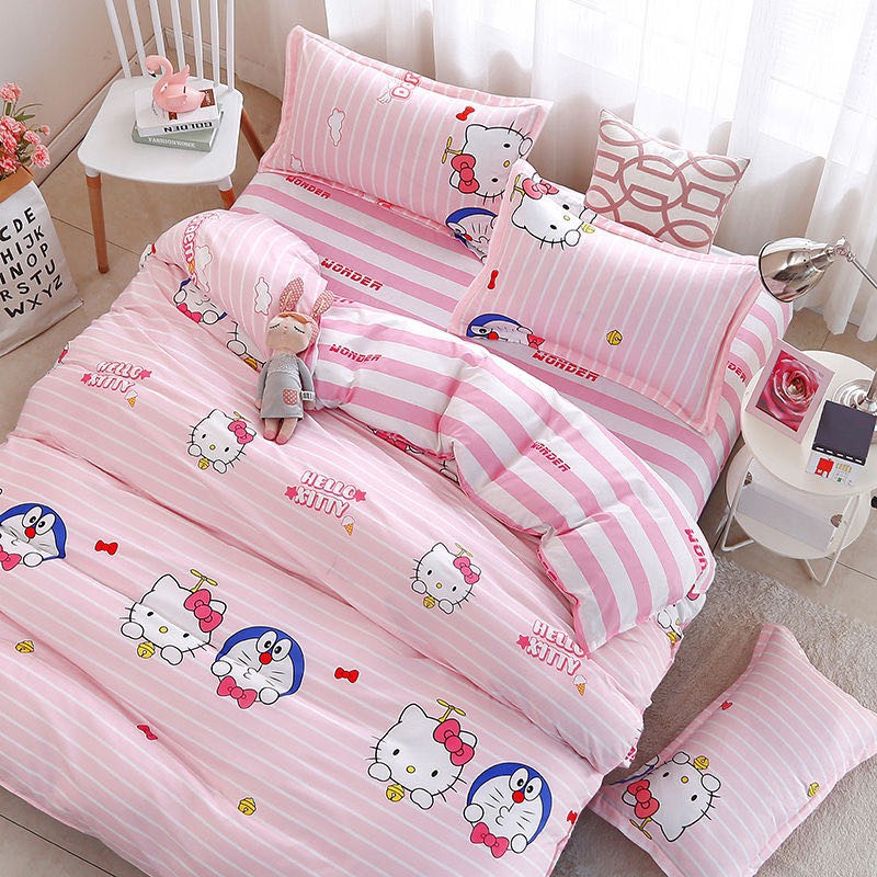Hoạt Hình Bộ Chăn Ga Và Vỏ Gối Hello Kitty Xinh Xắn