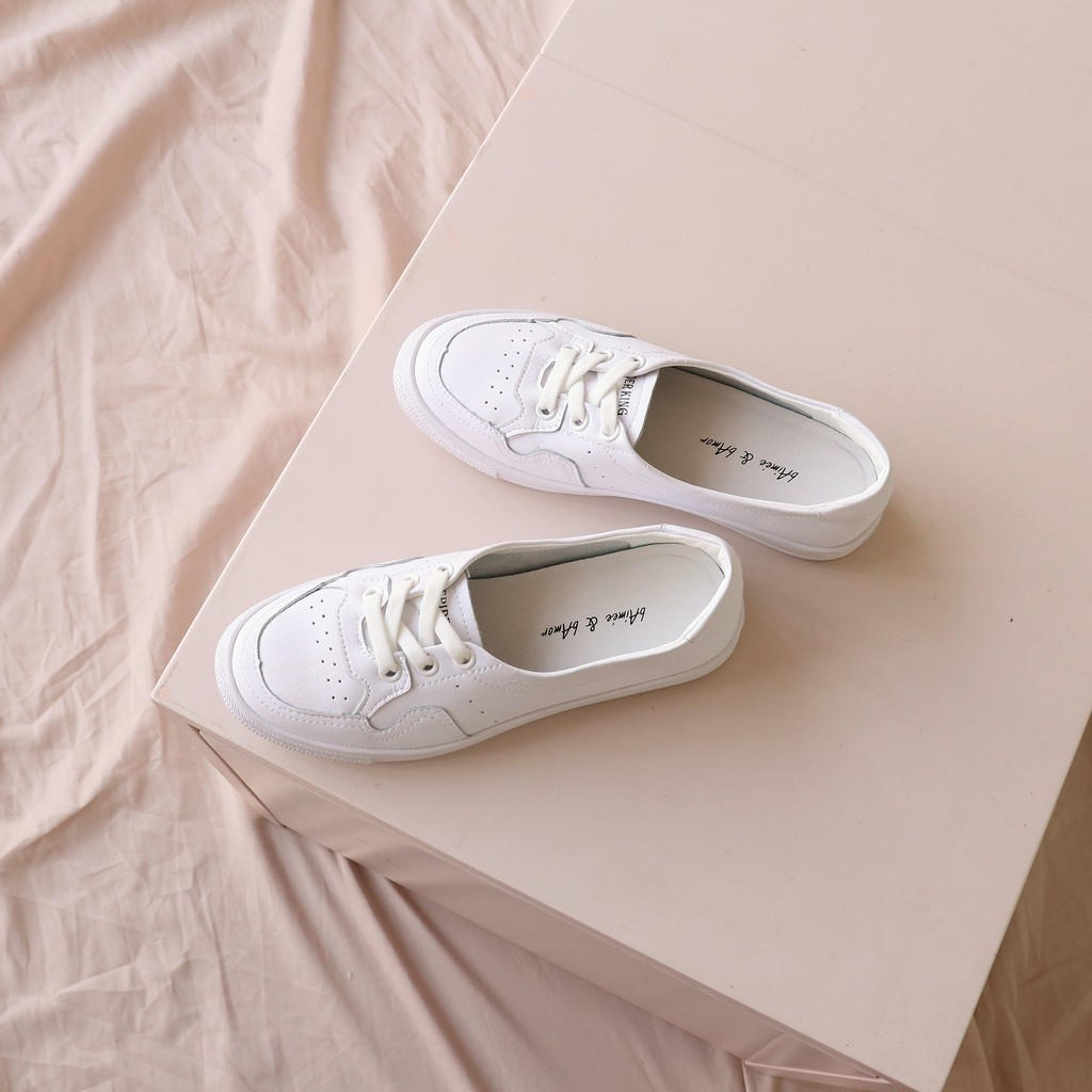 Giày sneaker nữ thể thao màu trắng đẹp dáng giày bata cổ thấp đế bằng thời trang bAimée &amp; bAmor – MS0762
