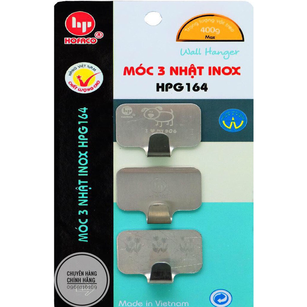 Móc dán trang trí bằng inox tiện lợi – Set 3 móc dán tường bằng inox siêu bền - Móc 3 nhật inox HPG164