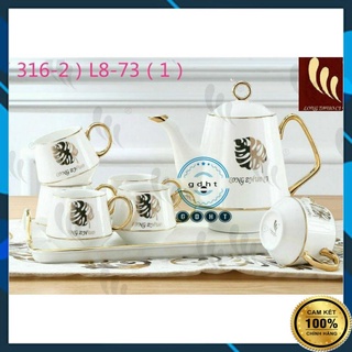 Bộ Ấm Chén Sứ Phong Cách Hàn Quốc - Kèm Khay, Bộ Ấm Chém Cao Cấp Sứ Xương