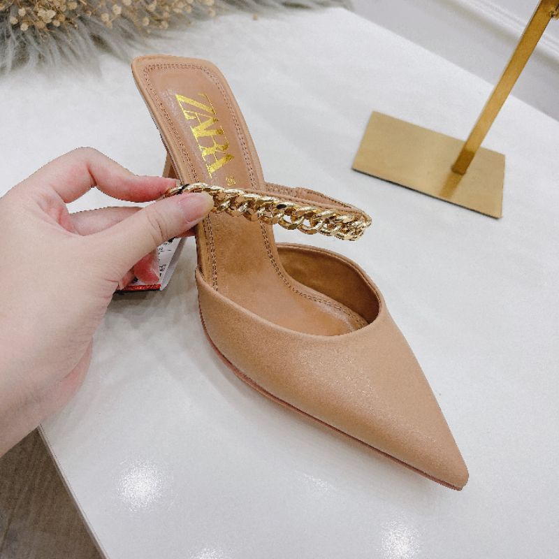 M²h(VIDEO) Guốc 7p Quai Xích Zara Da Mềm Êm Fullbox Tem Hãng Cao Cấp