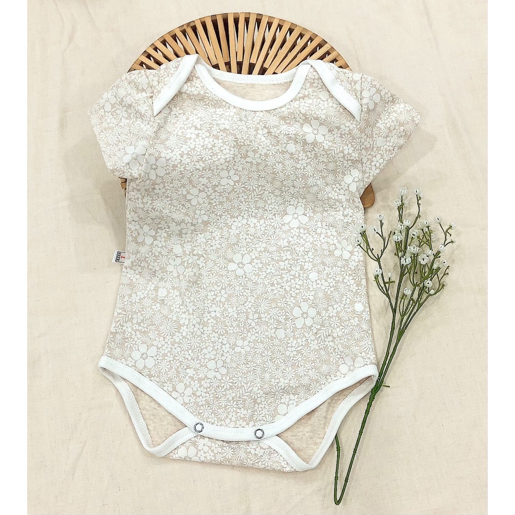 Bodysuit cho bé giá rẻ từ sơ sinh 6 tháng đến 2 tuổi cổ tròn kiểu hàn quốc chất liệu thun cotton in hoa mát mềm BABY112