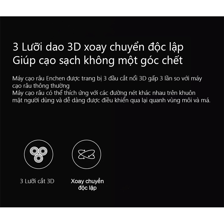 Máy Cạo Râu Xiaomi Enchen BlackStone chính hãng - Máy Cạo Râu Enchen Được Trang Bị 3 Đầu Cắt Nổi 3D