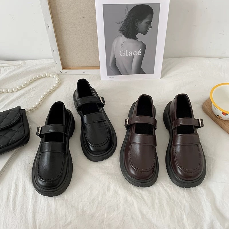 Giày da Vintage 2 màu nâu - đen cho nữ