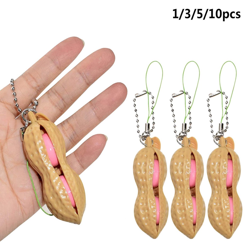 Set 1 / 3 / 5 / 10 Móc Khóa Hình Hạt Đậu Phộng Đồ Chơi Giảm Căng Thẳng Cho Trẻ Em