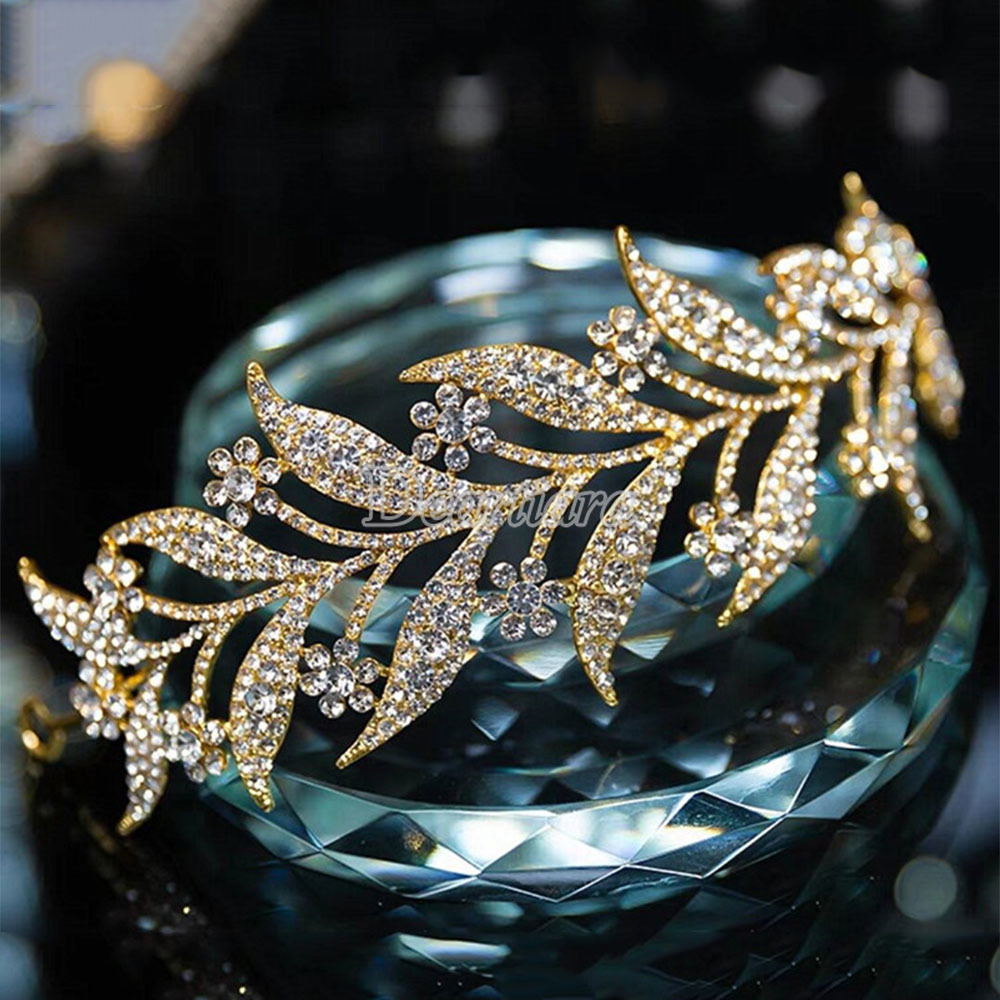 Vương Miện Họa Tiết Lá Cây Đính Đá Thời Trang