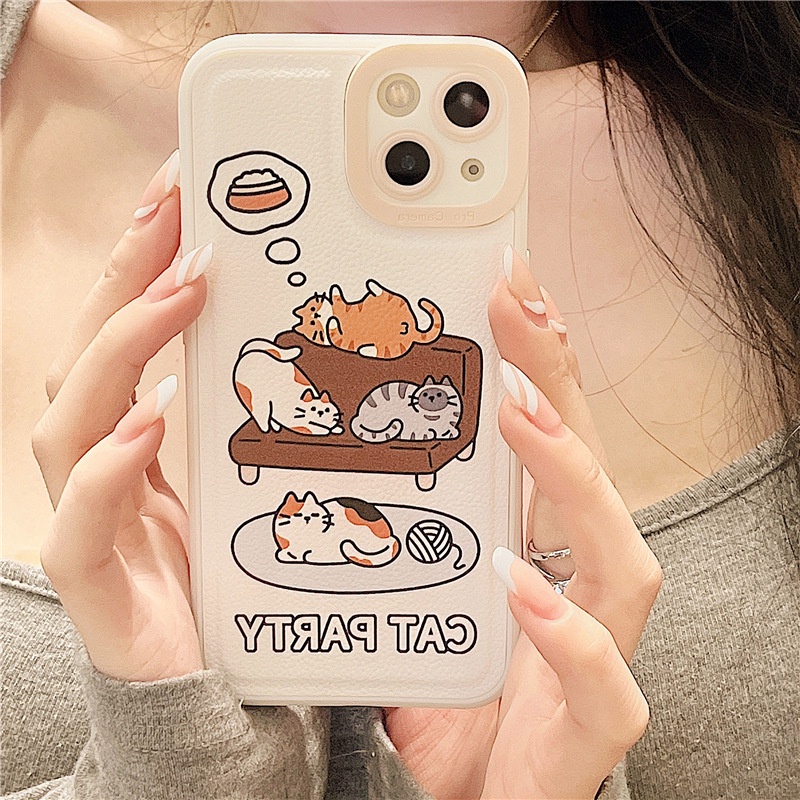 Ốp lưng iphone Ốp Điện Thoại Da Họa Tiết Mèo Xinh Xắn Dành Cho iphone7 / 7plus / 8 / 8plus / xs / 11 / 12 / 13 / pro / max / plus / promax Dinuo case