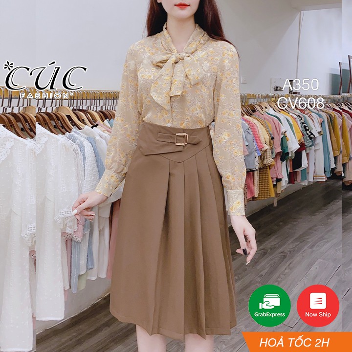 Chân váy dáng dài đầm nữ cao cấp công sở Cúc Fashion CV608 cv xòe đai vuông 5 ly