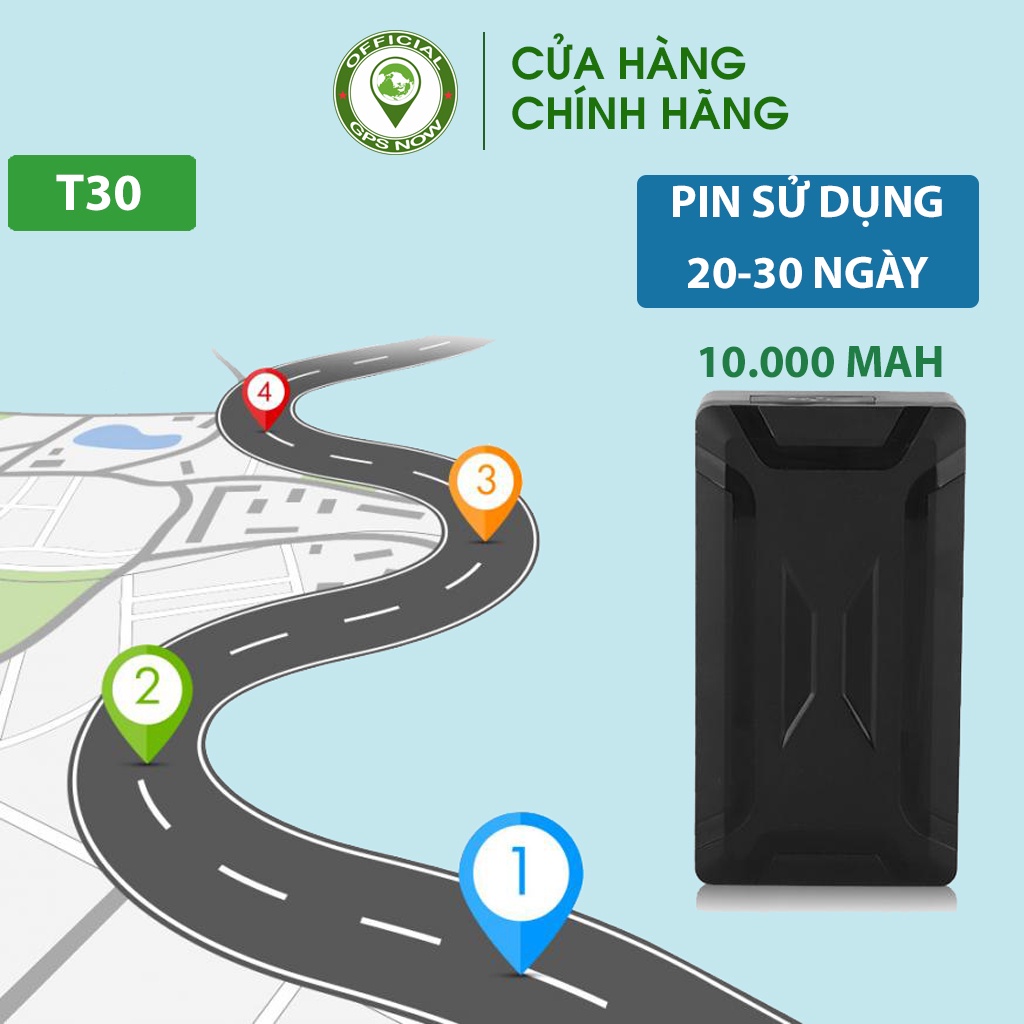 Định vị xe máy ô tô gps KHÔNG DÂY T30 pin 10.000 mAh chống trộm giám sát vị trí từ xa qua điện thoại - GPSNOW