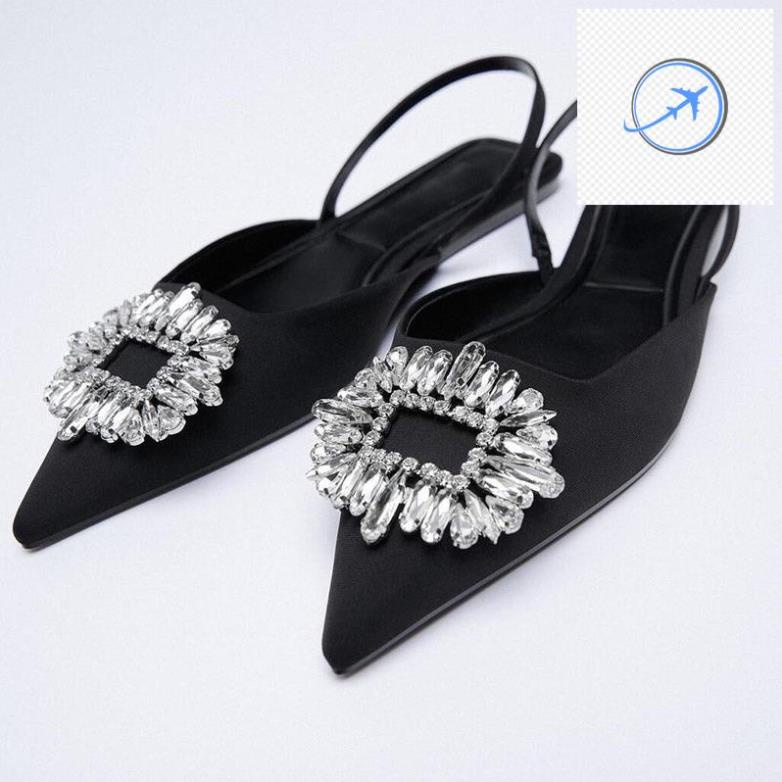 Giày bệt quai slingback mũi nhọn đính đá