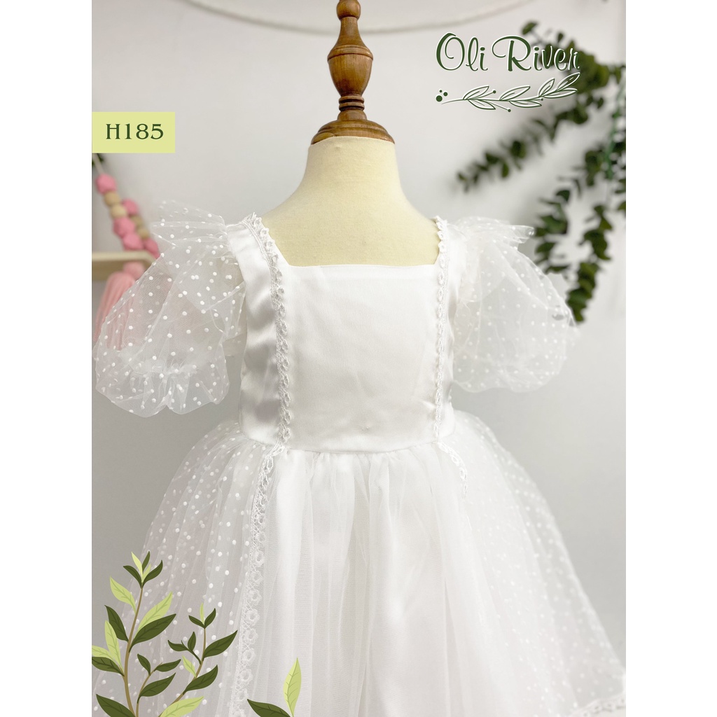 Đầm công chúa bé gái trắng ren tay phồng dáng xòe điệu đà 10-40kg