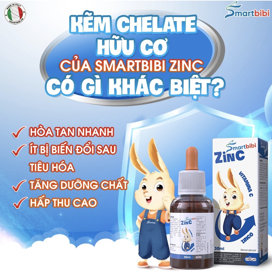 Smartbibi Zinc, hỗ trợ cải thiện tình trạng biếng ăn, chậm lớn ở trẻ thiếu kẽm (chai 30ml)
