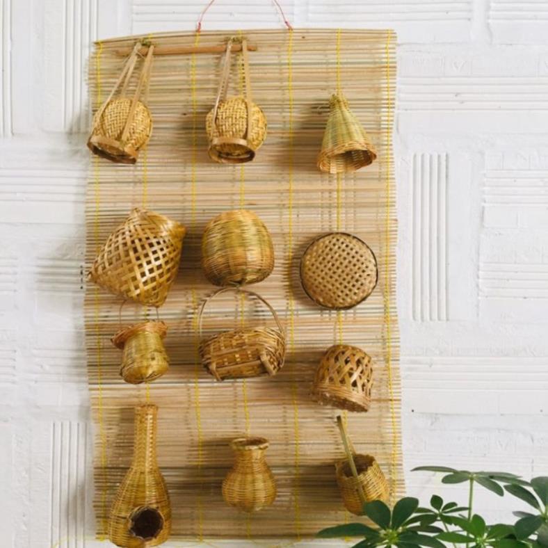 Mây tre- Màn tre gắn 12 món mây tre đan -Tre HN