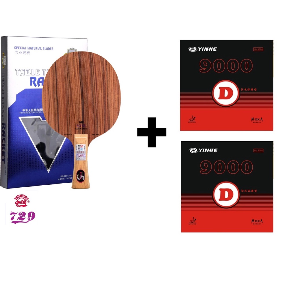 Combo vợt bóng bàn gồm cốt vợt 729 ROSE 5 và hai mặt vợt YINHE 9000D
