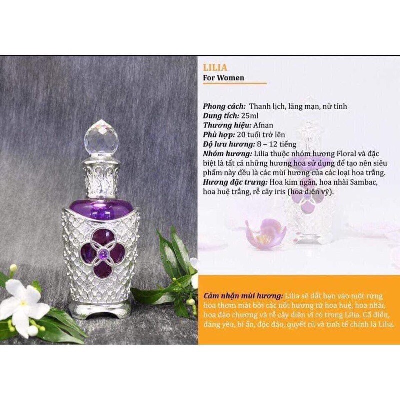 Tinh dầu nước hoa Lilia - nội địa Dubai (25ml) (Dành cho nữ) | BigBuy360 - bigbuy360.vn