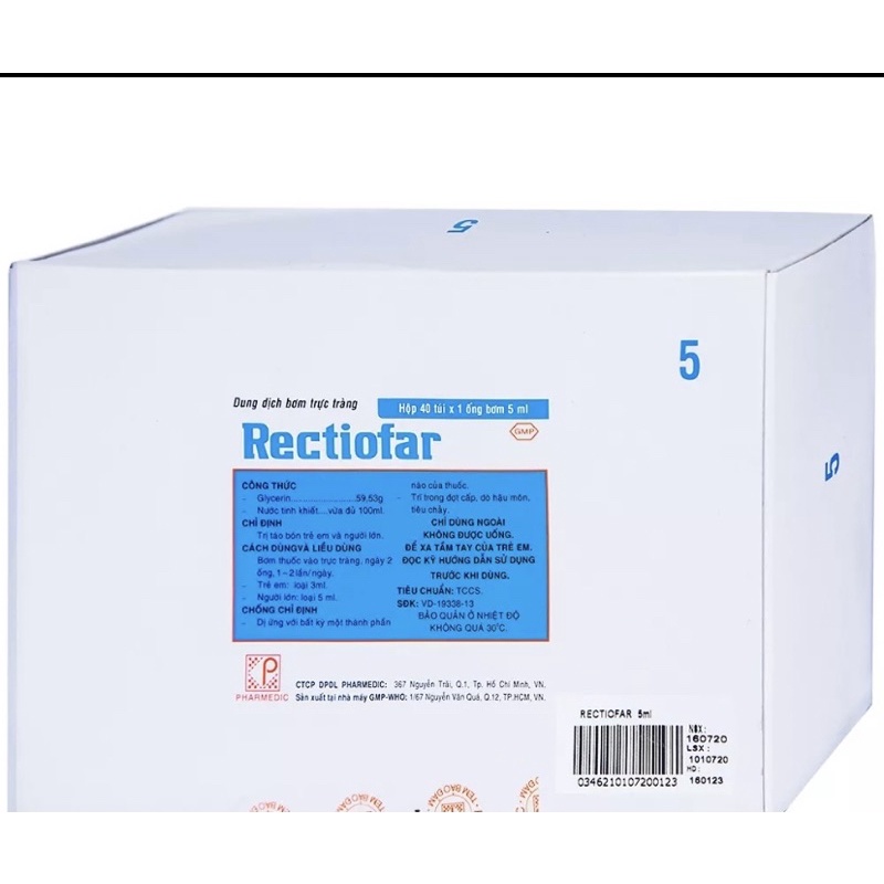 Bơm trực tràng Người lớn Rectiofar hộp 5ml hộp 40 ống