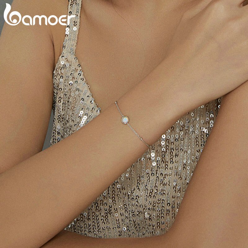 Bamoer Real Silver 925 Bracelet Plated Platinum For Women with Opal Jewellery BSB054