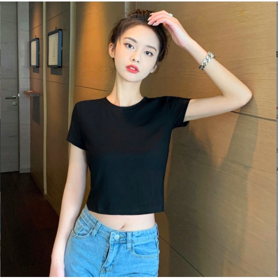 Áo croptop nữ, ôm body kiểu ngắn tay thun gân 100% cotton hàng đẹp 2 màu trắng đen A08 SEMCLOTHES | BigBuy360 - bigbuy360.vn