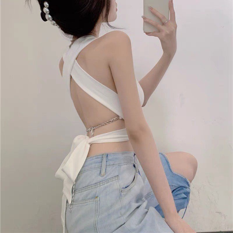 Áo Croptop Hở Lưng MIRA.CLOSET, Dáng Ôm Xẻ Ngực Gợi Cảm A5391