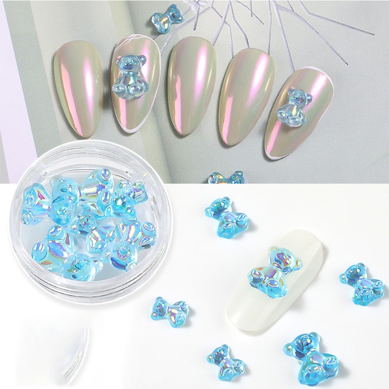 [Hàng mới về] Bộ 6 món phụ kiện trang trí móng tay hình gấu 3D dễ thương bằng resin 3 kích cỡ DIY