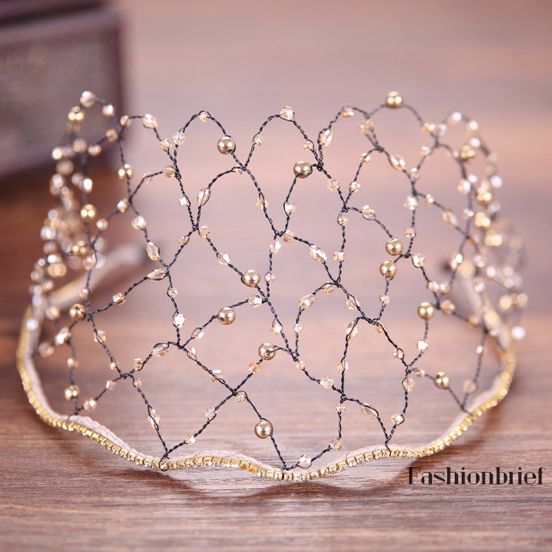 Cài tóc dạng lưới đính đá pha lê vintage cho cô dâu