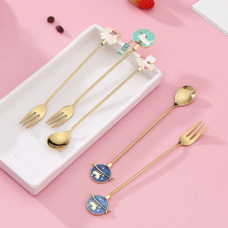 Muỗng Khuấy Cà Phê Bằng Thép Không Gỉ 304 Thiết Kế Hình Chú Mèo Và Bầu Trời Đầy Sao Độc Đáo