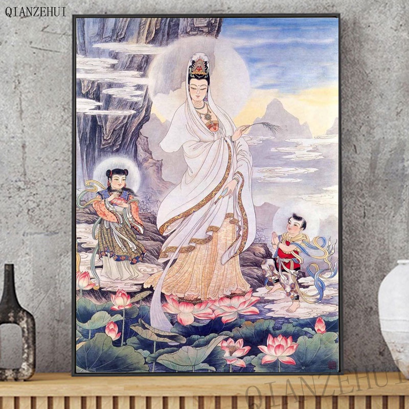 Tranh Đính Đá Kim Cương Toàn Bộ Hạt Tròn Tự Làm Hình Quan Âm Cho Trẻ Em Bộ Tranh Đính Đá Tự Làm Hình Phật Giáo Trang Trí Nhà Cửa