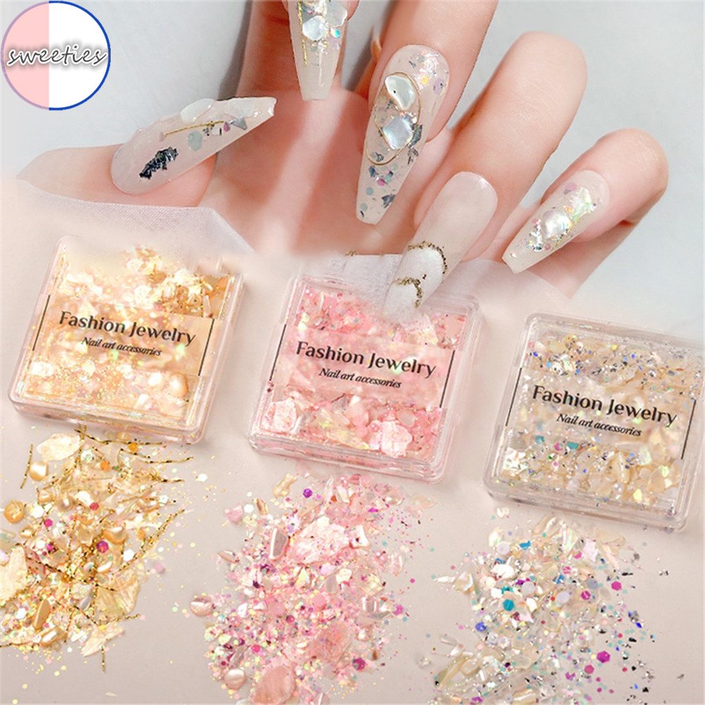 1 Hộp Bột Kim Tuyến Vỏ Sò Trang Trí Móng Tay