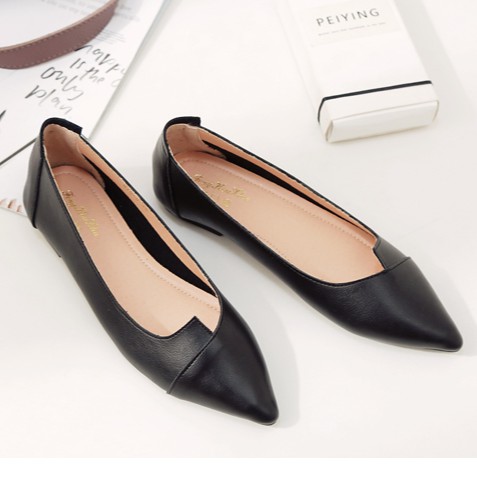 Giày bệt nữ da mềm đẹp tinh tế  bigsize LNB2 có 2 màu kem và đen, size to, ngoại cỡ da đẹp mang êm