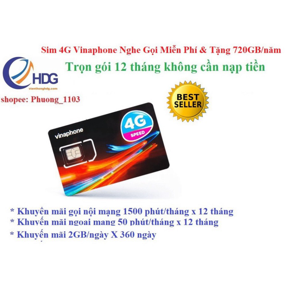 RẺ VÔ ĐỊCH [Miễn phí 1 năm] SIM 4G Vinaphone 2GB/ngày, gọi nội mạng 20p và liên mạng 50p ( VD8912T/12D60G ) 4gb/ngày :12