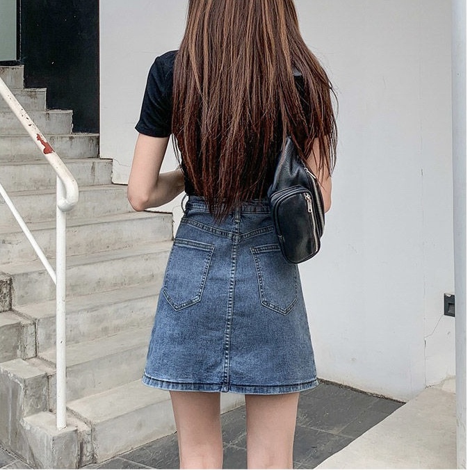 Chân Váy Jeans Lưng Cao Thời Trang Hàn Quốc