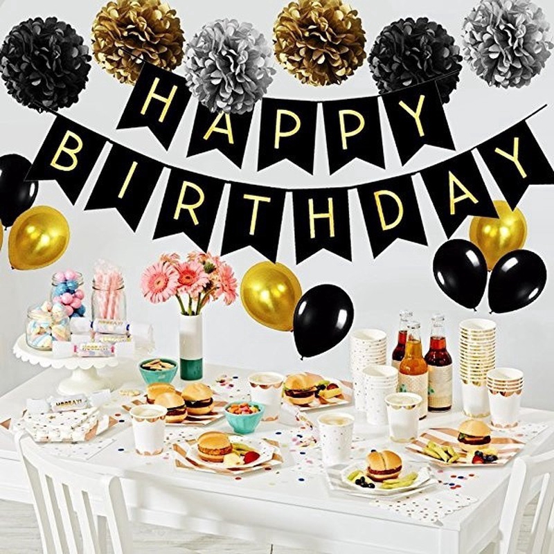 Bong BóNg GiấY MàU Đen Và VàNg Trang Trí TiệC Sinh NhậT
