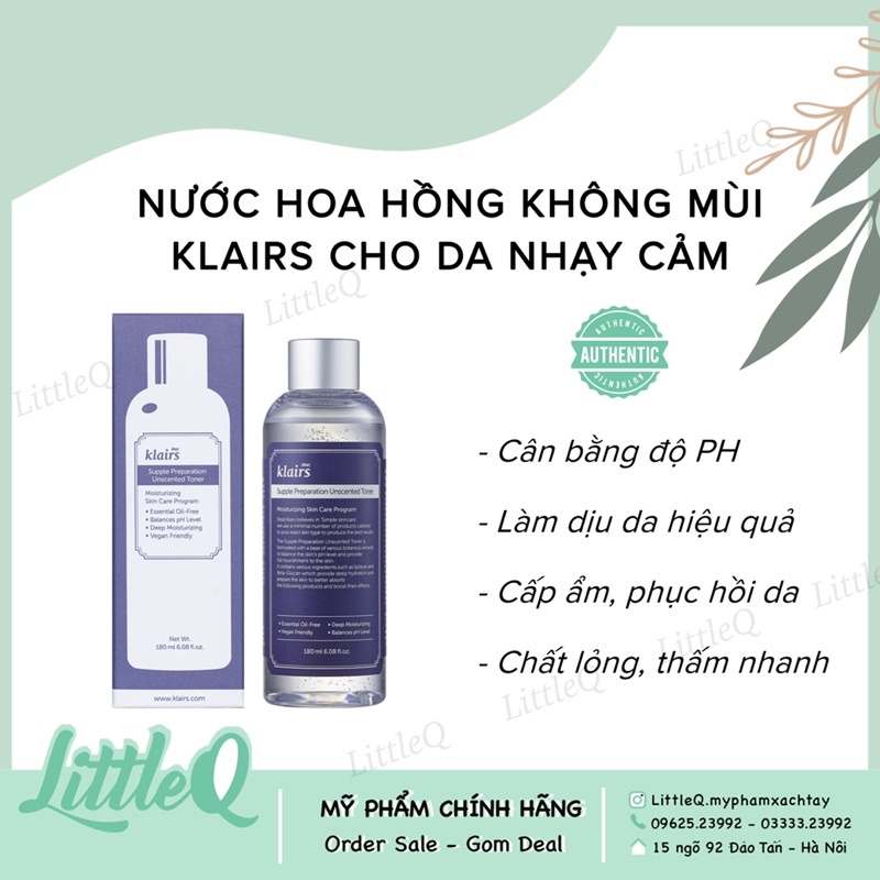 NƯỚC HOA HỒNG KHÔNG MÙI KLAIRS CHO DA NHẠY CẢM