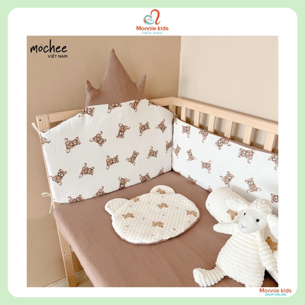 Quây cũi xô cho bé MOCHEE muslin, bộ quây cũi họa tiết an toàn cho trẻ - Monnie Kids