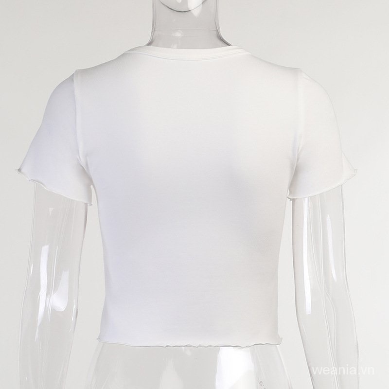 Áo thun tay slim ngắn in chữ 3IJ4