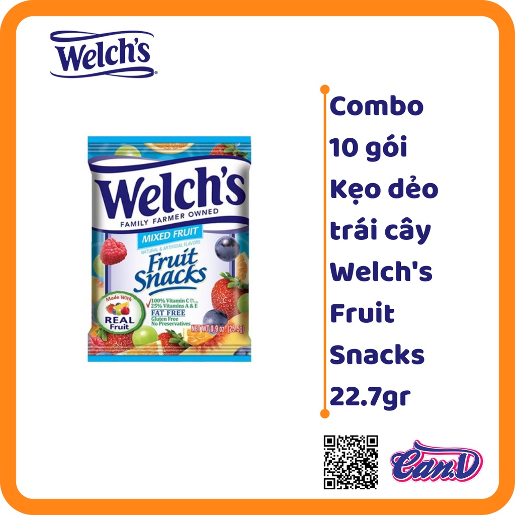 Combo 10 gói kẹo dẻo trái cây Welch's Fruit Snacks (25.5gr/ gói)