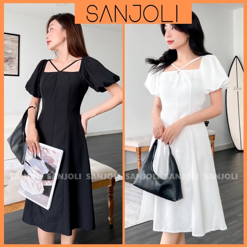 Váy Trắng Dự Tiệc Sang Trọng SANJOLI Đầm Xòe Công Chúa Dáng Dài Thiết Kế Cao Cấp Công Sở VD097