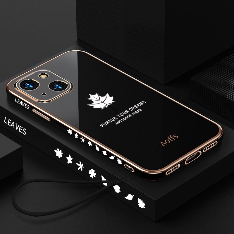 Ốp Điện Thoại Mềm Thẳng Mềm Mạ Điện Hình Lá Phong 2022 Cho iPhone 11 Pro Max X Xs XR 6 6s 8 7 Plus SE 2020
