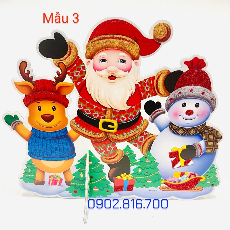 Hình vòng nguyệt quế cây thông ông già noel tuần lộc để bàn phụ kiện trang trí noel giáng sinh