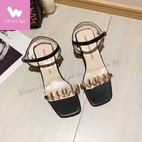 Sandal nữ gót vuông đính đồng, Giày cao gót đế vuông 3 cm đính đồng xu sang chảnh, Dép cao gót nữ giá rẻ full size 35-39