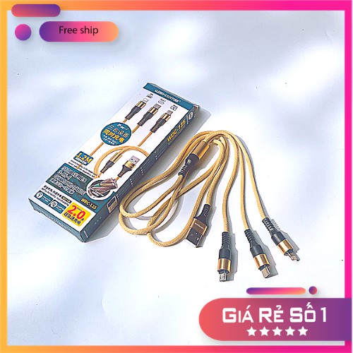 Dây Cáp Sạc Nhanh 3 Đầu WK WDC125 Cáp Sạc Dây Dù Cho Samsung Oppo Xiaomi - Sạc 3 Đầu Dây Dù