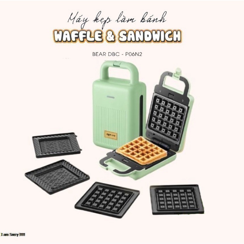 Máy Nướng Bánh Mì Sandwich Làm Bánh Waffle, Rán Trứng Xúc Xích Bear DBC-P06N2