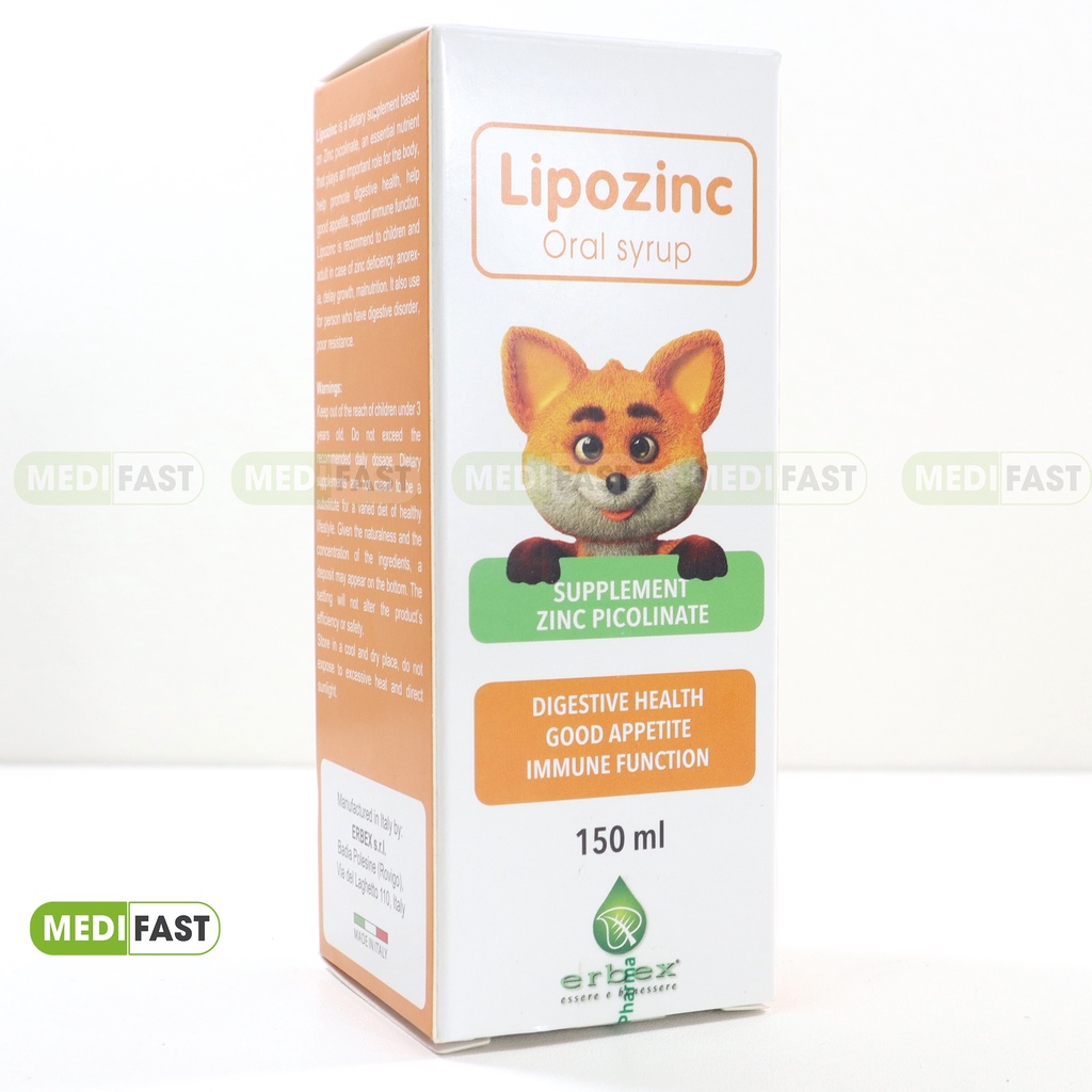 Siro ăn ngon cho trẻ Lipozinc Tăng sức đề kháng, bé khỏe mạnh - Dùng cho trẻ dưới 6 tháng tuổi - Chai 150ml