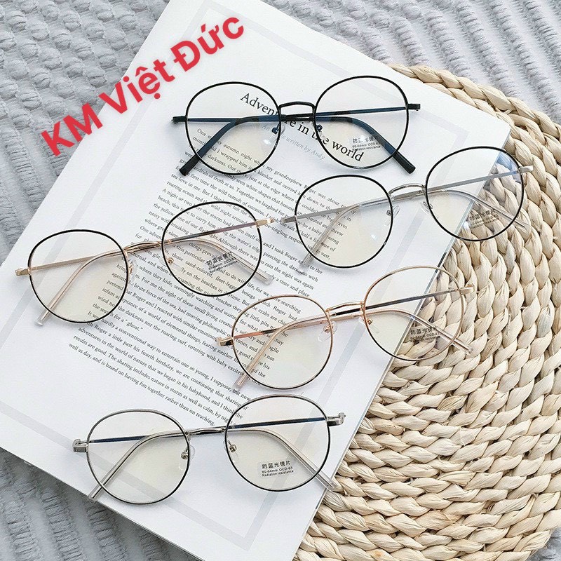 Gọng kính cận nam nữ việt đức dáng tròn thời trang chất liệu kim loại UV400 bảo vệ mắt khỏi tia cực tím
